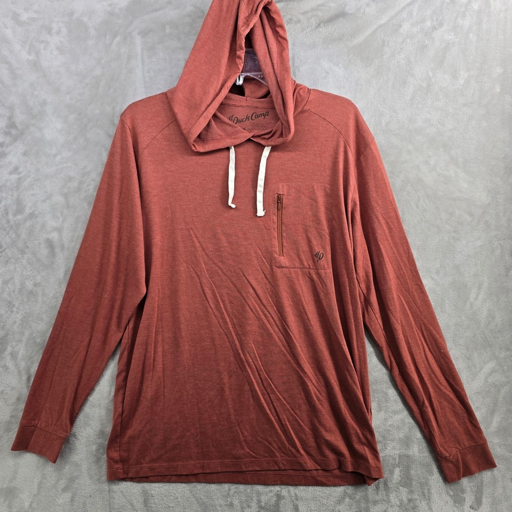 Duck Camp Mens Medium Hooded Long Sleeve Shirt Pocket Burnt Orange